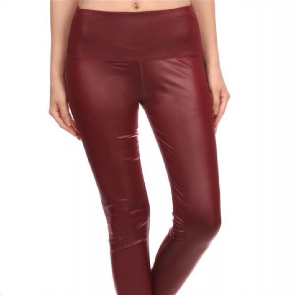 🔥HOT! Women's Faux Leather Leggings- NWT BURGUNDY
